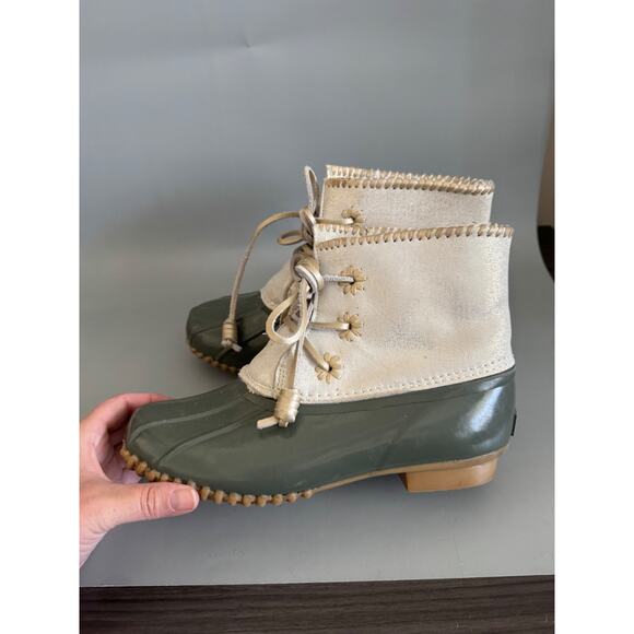 Jack Rogers Rain Boots Green Gold Sparkle Womens Size 7 Duck Boots Galoshes - Picture 4 of 10